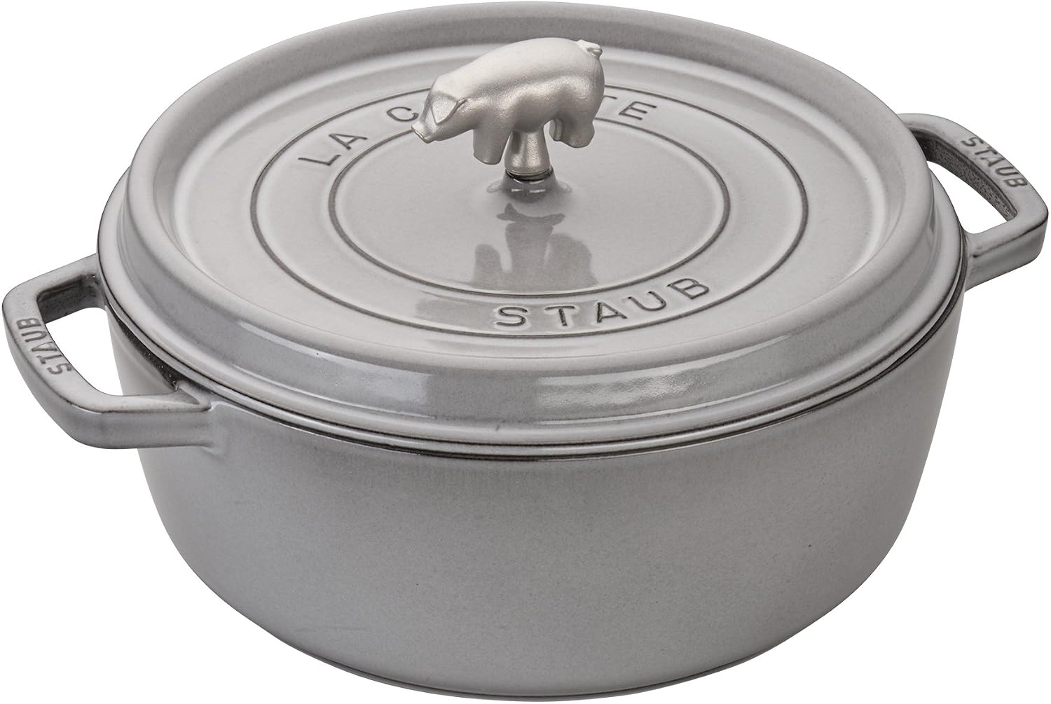 Staub Cast Iron 6-qt Cochon Shallow Wide Round Cocotte - Graphite Grey