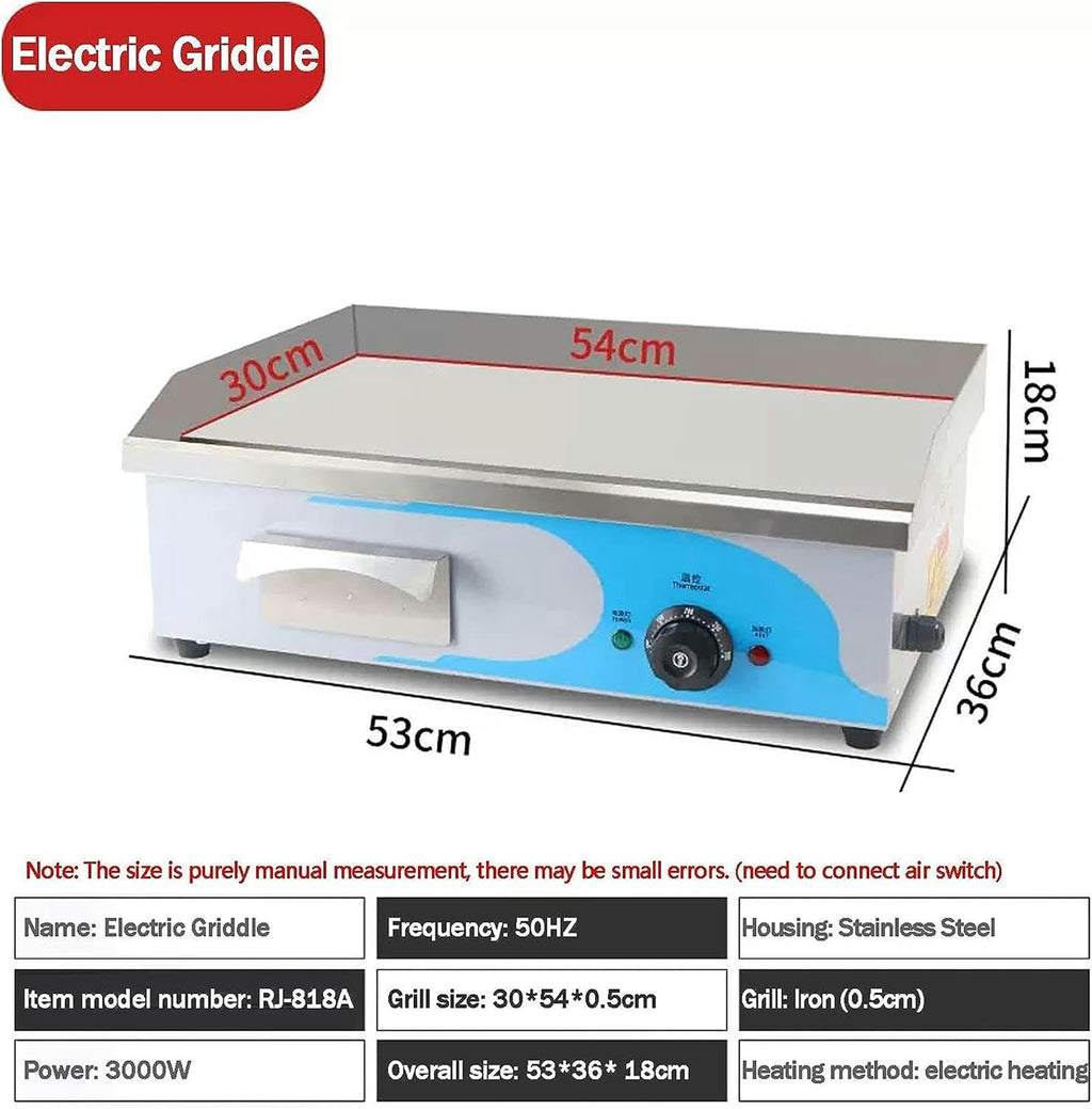 Electric Griddles, Large Electric Griddle Hot Cooking Plate, 220-240V Commercial Stainless Steel Efficient Nonstick Adjustable Countertop Hot Plate BBQ Grill for Barbecue Omelette Fried Food
