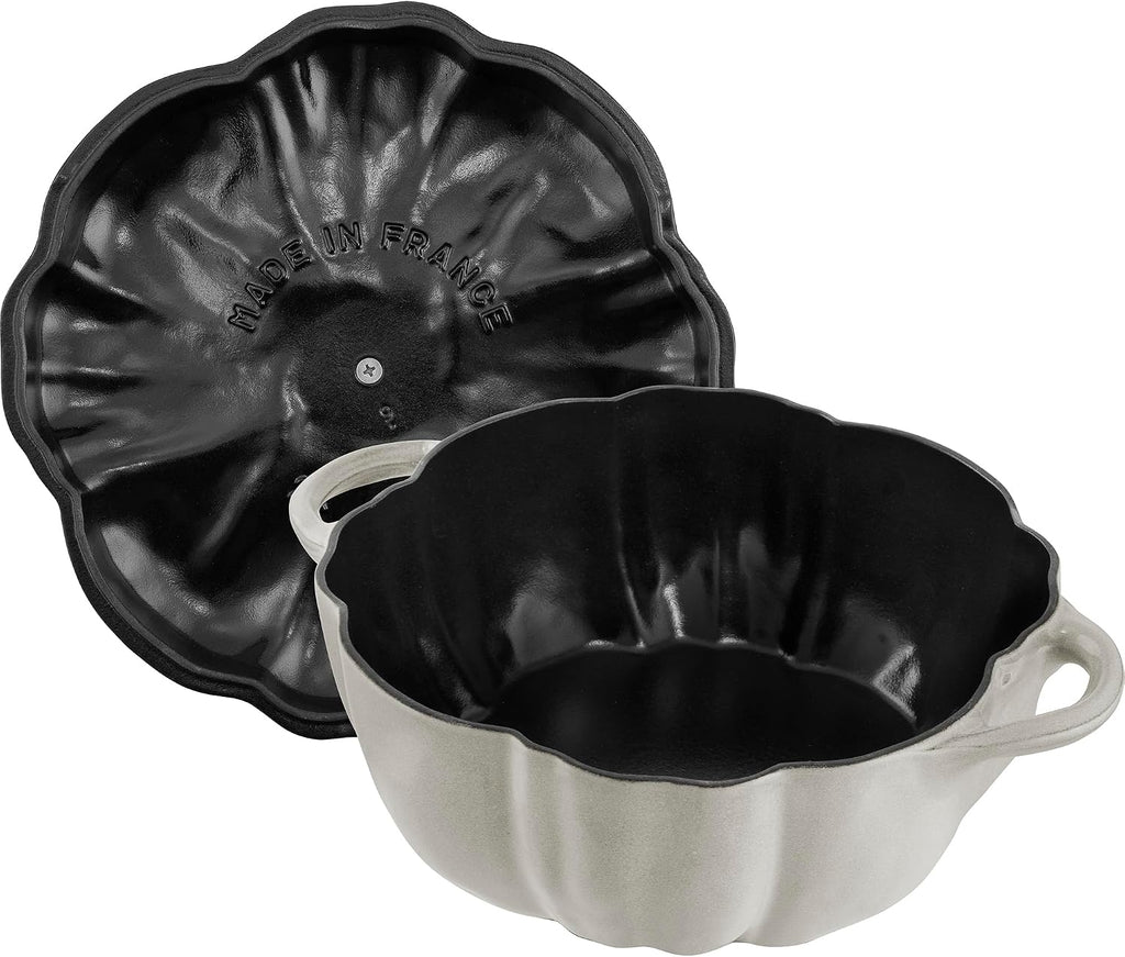 STAUB Cast Iron 3.5-qt Pumpkin Cocotte with Stainless Steel Knob - White Truffle