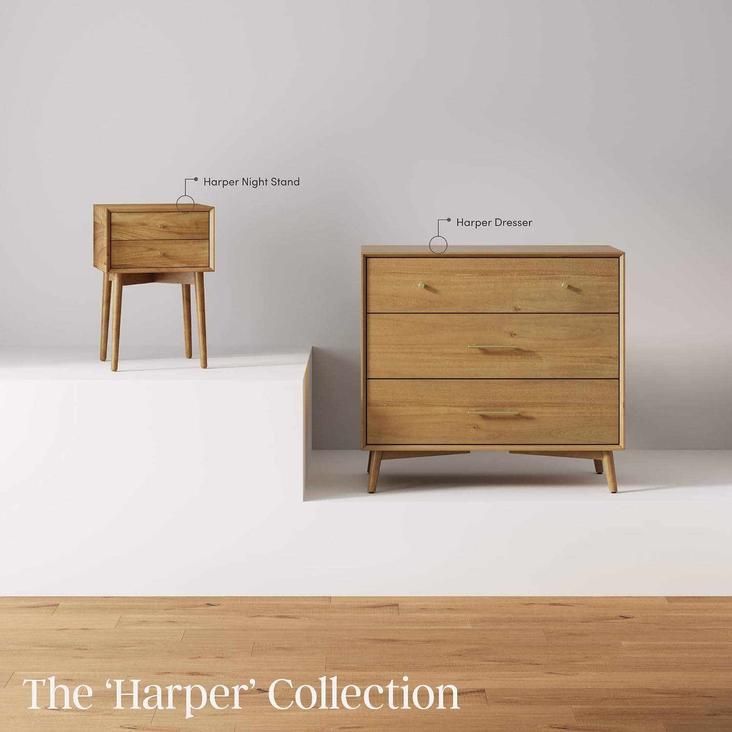 Nathan James Harper Mid Century Modern Dresser, Solid Wood Dresser for Living Room with 3 Drawers and Metal Drawer Pulls, Light Acacia