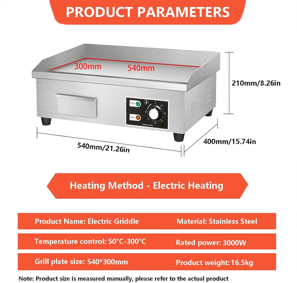 Commercial Electric Griddle | Electric Flat Top Grill Hotplate with Raised Baffle & Oil Storage Box | Burger Bacon Grill Plate for Family Gathering,1,