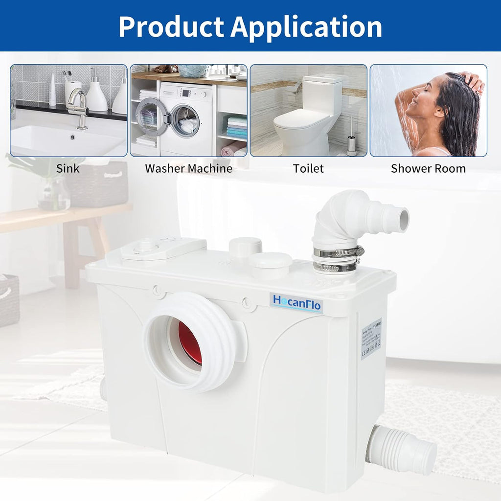 700watt Macerating Toilet,Dual Upflush Toilet For Basement,Two Piece Toilet with Round Toilet Bowl Toilet Seat,Macerator Pump with 4 Water Inlets for Bathroom, Sink, Toilet,Water Disposal