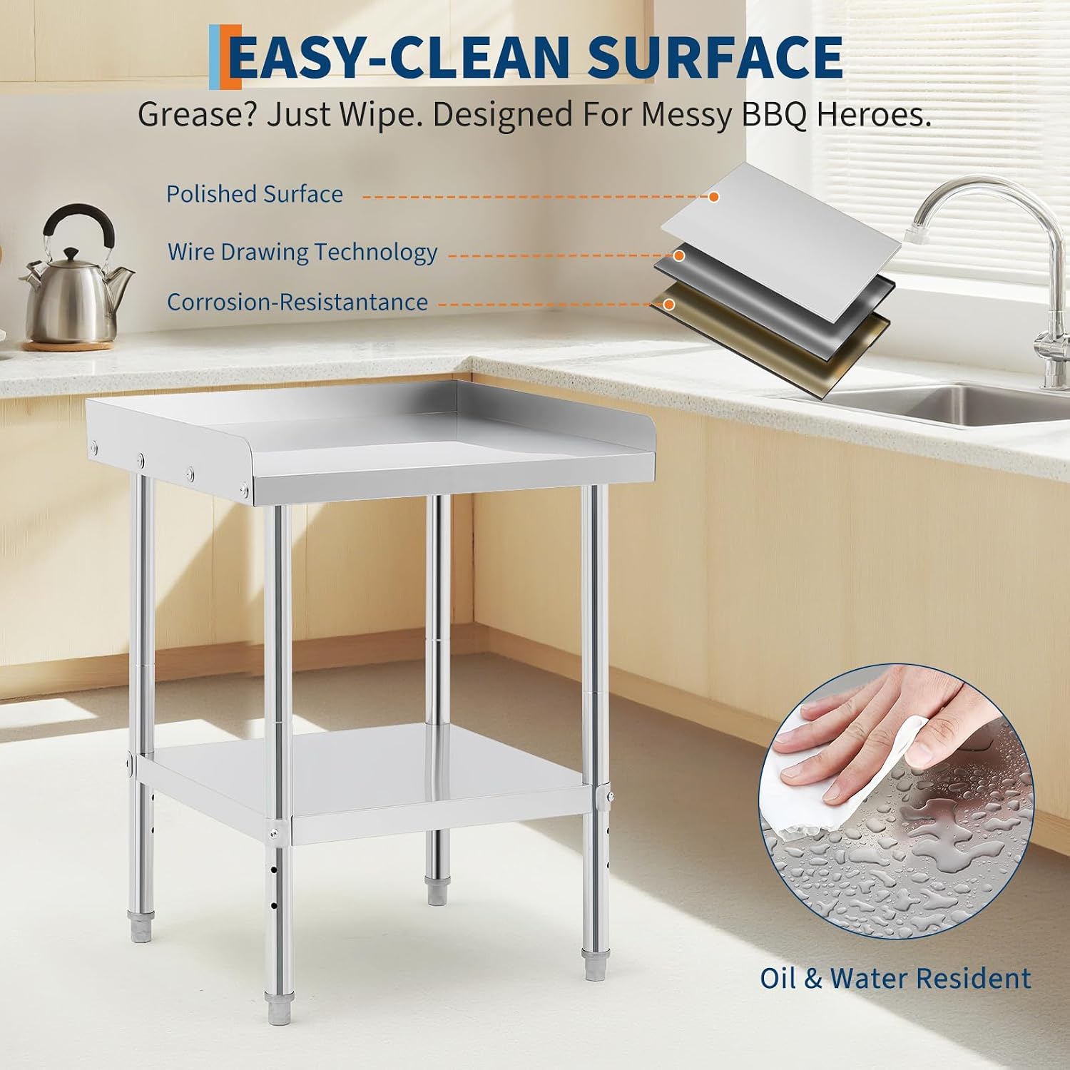 GarveeTech Stainless Steel Grill Stand Table - 36x30x30 Inches, 660 LBS Heavy-Duty Capacity, NSF Certified, with 2' Edge Baffle for Home, Commercial Restaurant Kitchen, Hotel