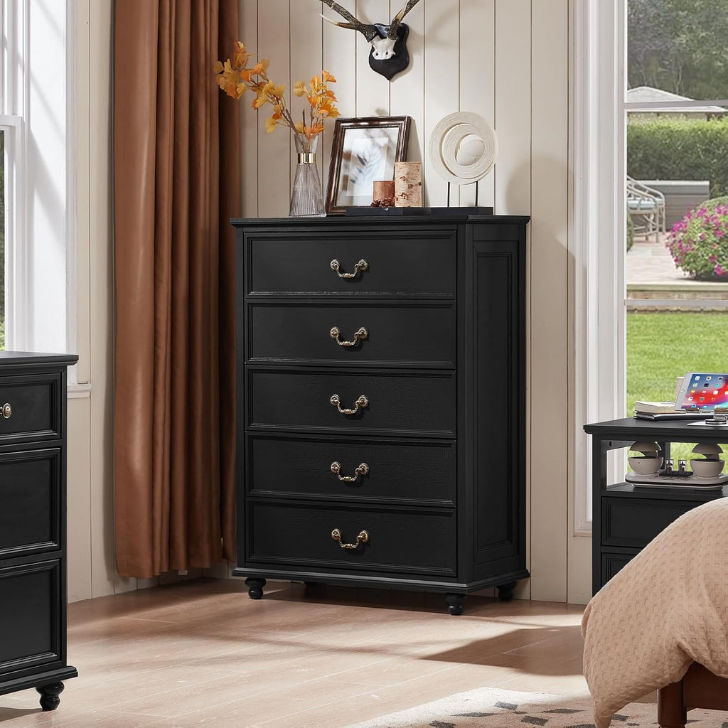 Joaxswe Bedroom Dresser Sets, 54' Wide 7 Drawers Dresser and 45' Tall 5 Drawers Dresser, Wooden 2 Piece Bedroom Furniture Set, Chest of Drawer for Bedroom, Home, Living Room, Hallway, Black