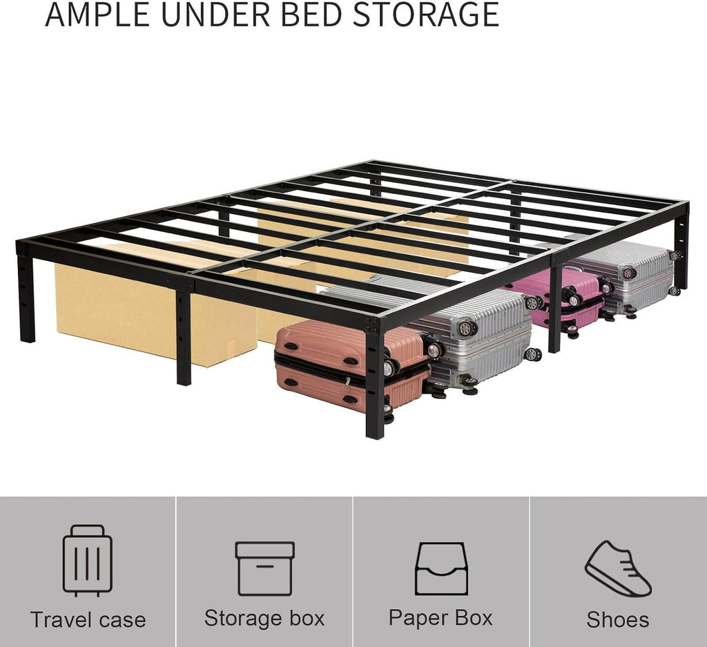 Wulanos Full Size Bed Frame, Heavy Duty Metal Frames with Steel Slats Support, No Box Spring Needed, 16 Inch High Metal Platform Bed Frames with Storage, Non-Slip and Noise-Free, Black