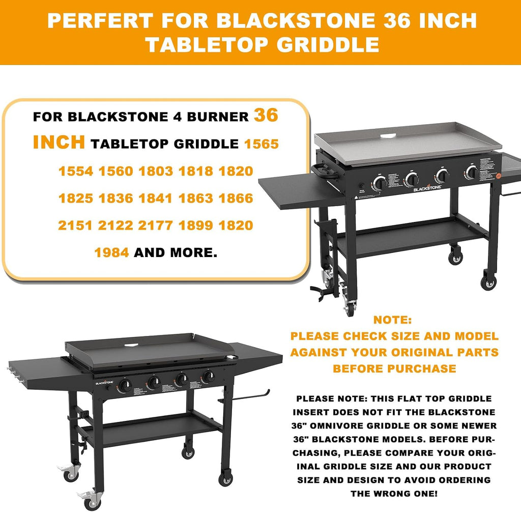 Upgrade Flat Top Griddle Insert for Blackstone 36 Inch Tabletop Griddle Powder Coated Steel Grill Cooking Plate Replacement Parts w/Rear Grease System for 1565 1554 1560 1803 1818 1820 1825 1836 1841