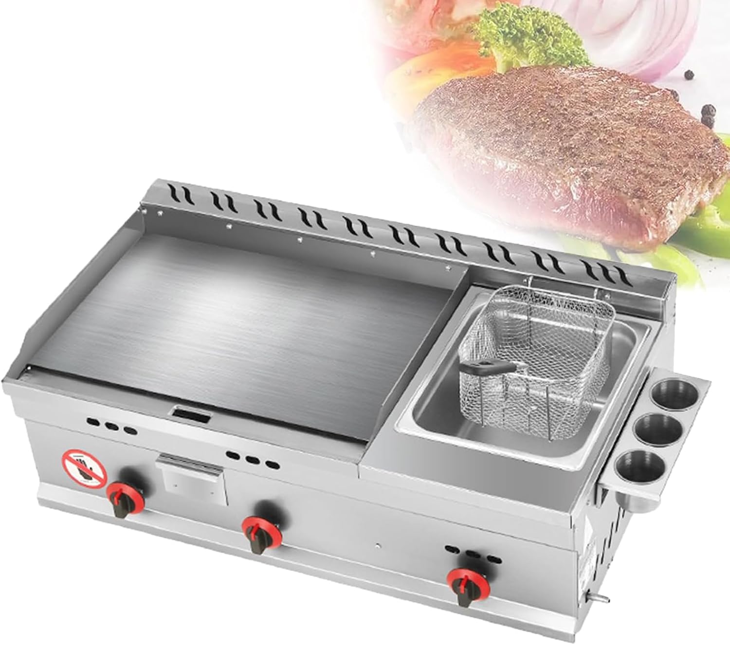 Commercial Gas Griddle for Outdoor Catering - Stainless Steel Grill with Adjustable Temperature - Countertop Flat Top Griddle for Teppanyaki Fry Pan