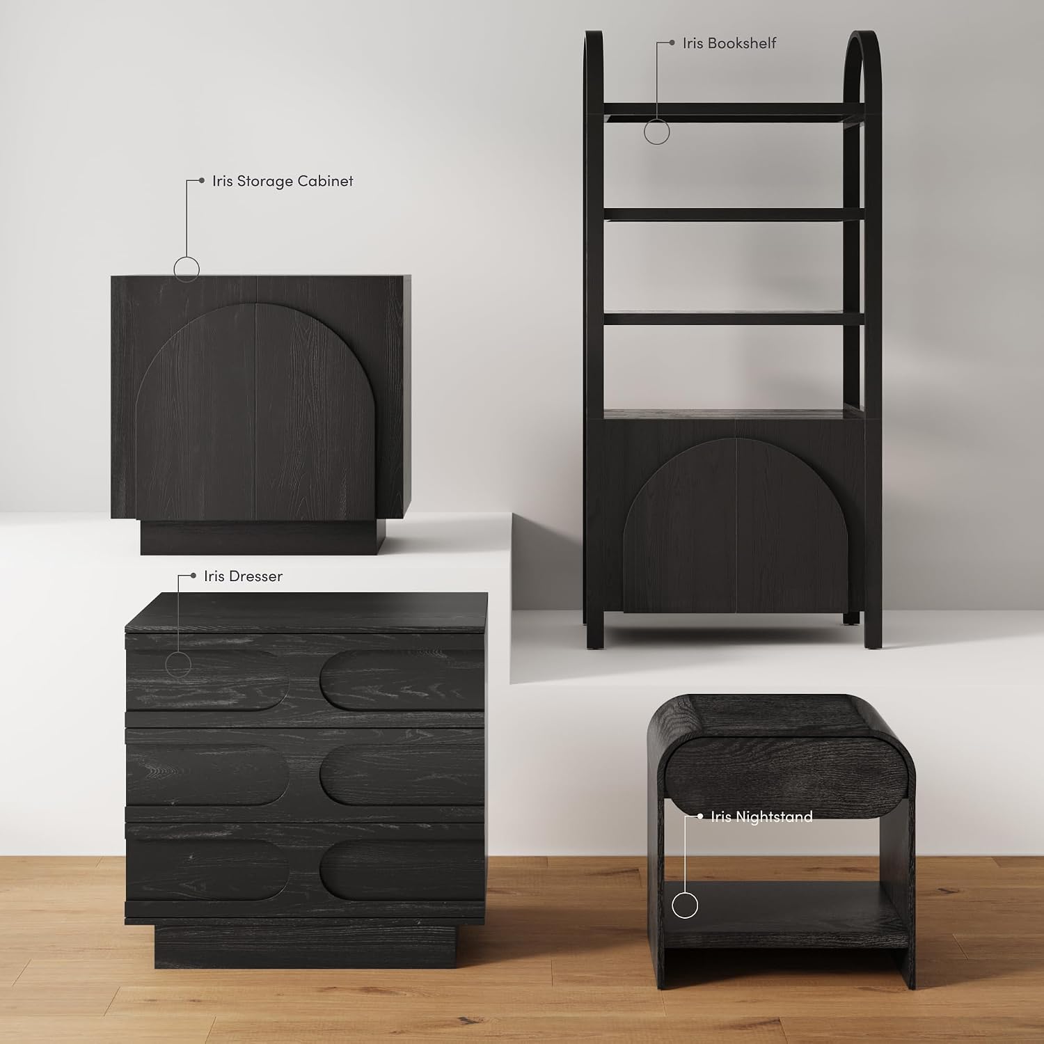 Nathan James Iris 3 Drawer Dresser, Mid-Century Modern Solid Wood Dresser for Bedroom, Black Oak