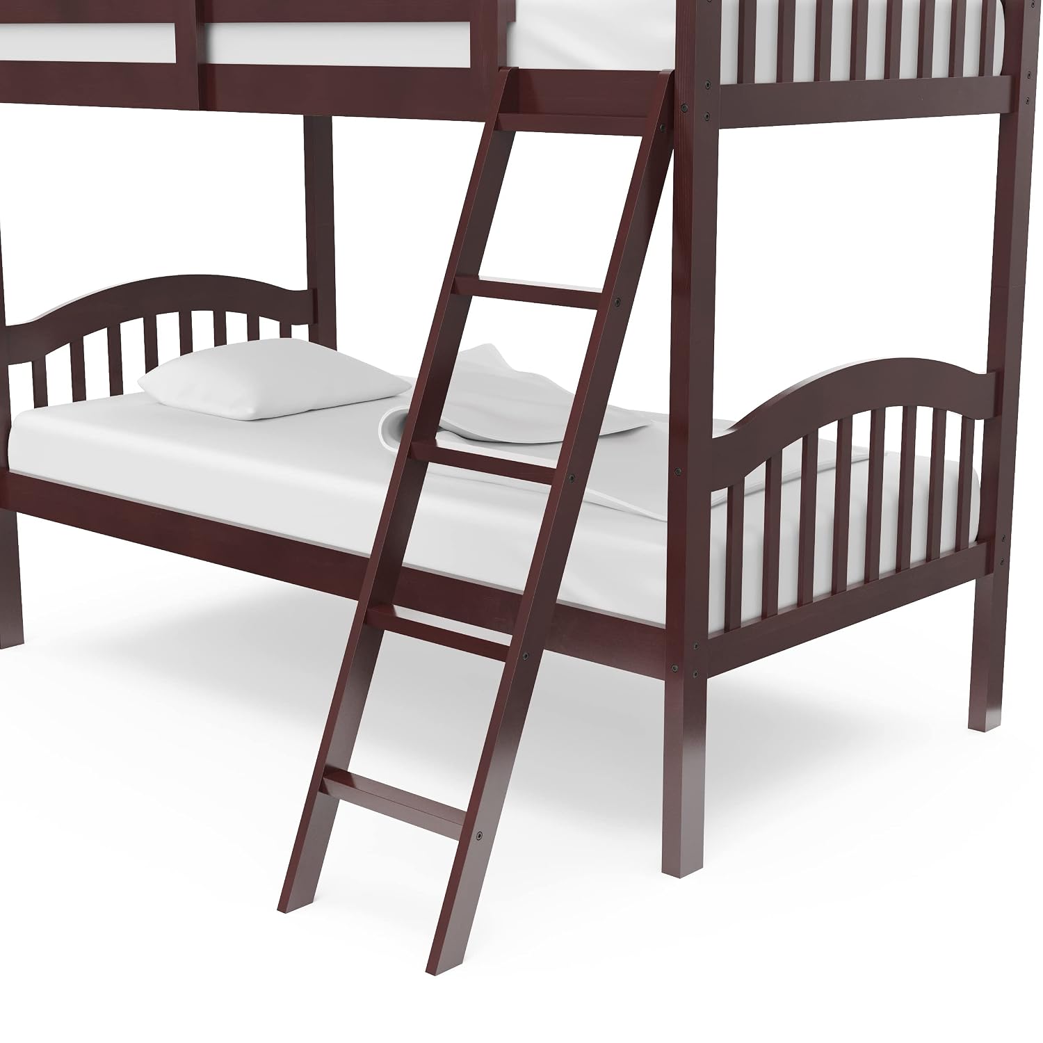 Storkcraft Long Horn Twin-Over-Twin Bunk Bed (Espresso) - GREENGUARD Gold Certified, Converts to Two Twin Beds, Wood Bunk Bed for Kids Bedroom