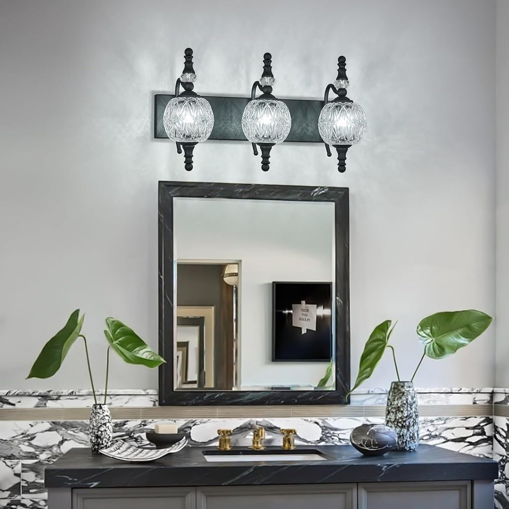 Modern Crystal Bathroom Vanity Lights Fixtures Over Mirror Black Vintage 3-Lights 20 Inch Bathroom Light Fixtures Glass Crystal Vanity Lights