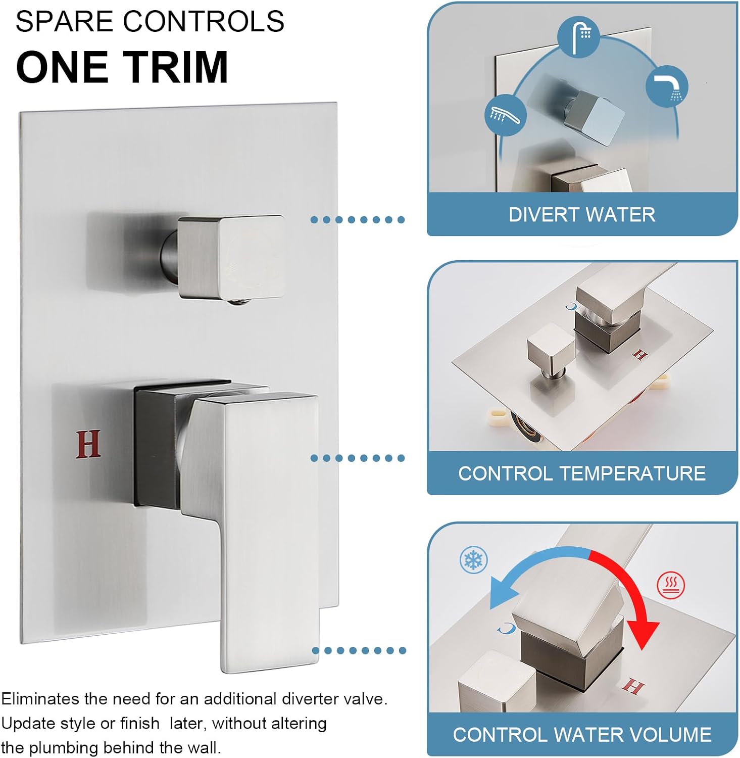 AVSIILE Shower Faucet Set with Tub Spout, Brushd Nickel Rain Shower Mixer Valve and Trim Kit System with Base Complete, Rainfall Modern Shower Head and Handheld Handle Set Combo for Bathroom, 10 Inch