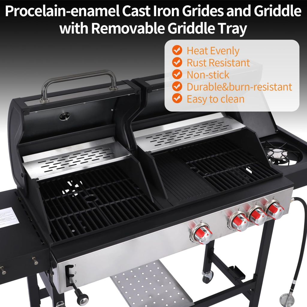 Propane Gas and Charcoal Grill Combo | Griddle Grill with Side Burner | BBQ Grills 2-in-1 | 41,500 BTU Output, 673 SQ IN Cooking Area Perfect for Outdoor Events & Backyard Barbecue