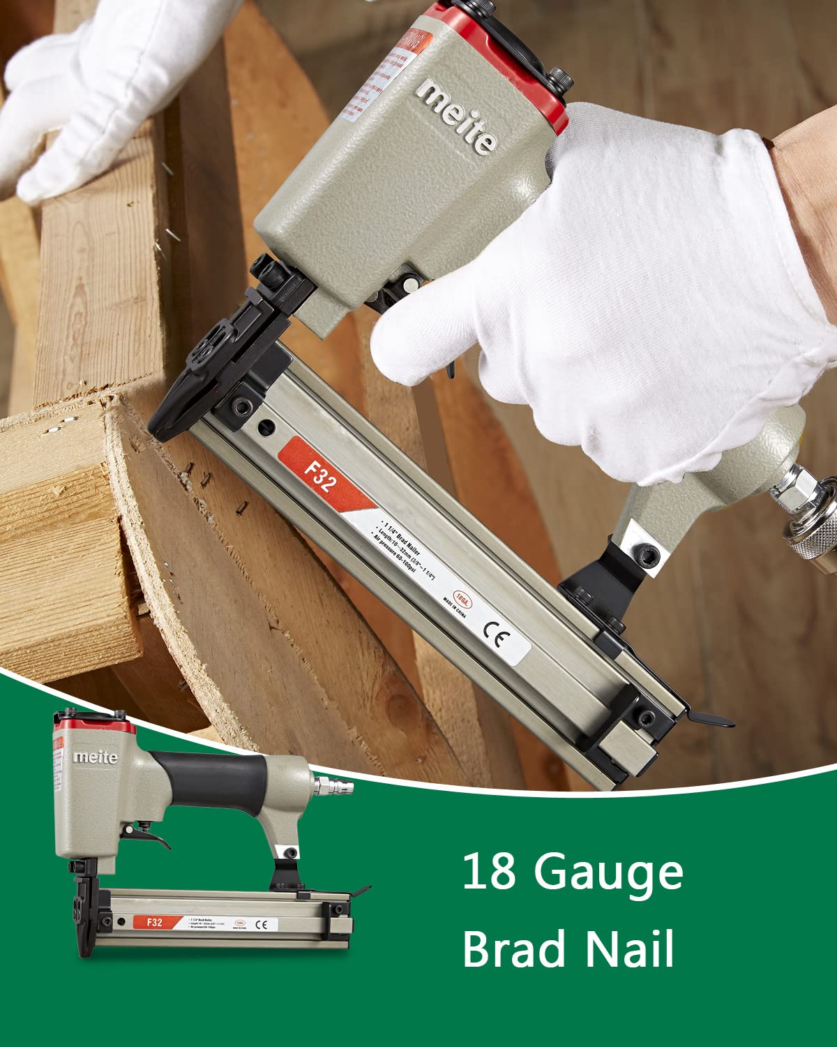 meite 18 Gauge Brad Nails, 1-Inch Length Galvanized Brad Nail for Pneumatic, Electric Brad Nailer 18GA Nail Gun (1 Case - 20 Boxes)