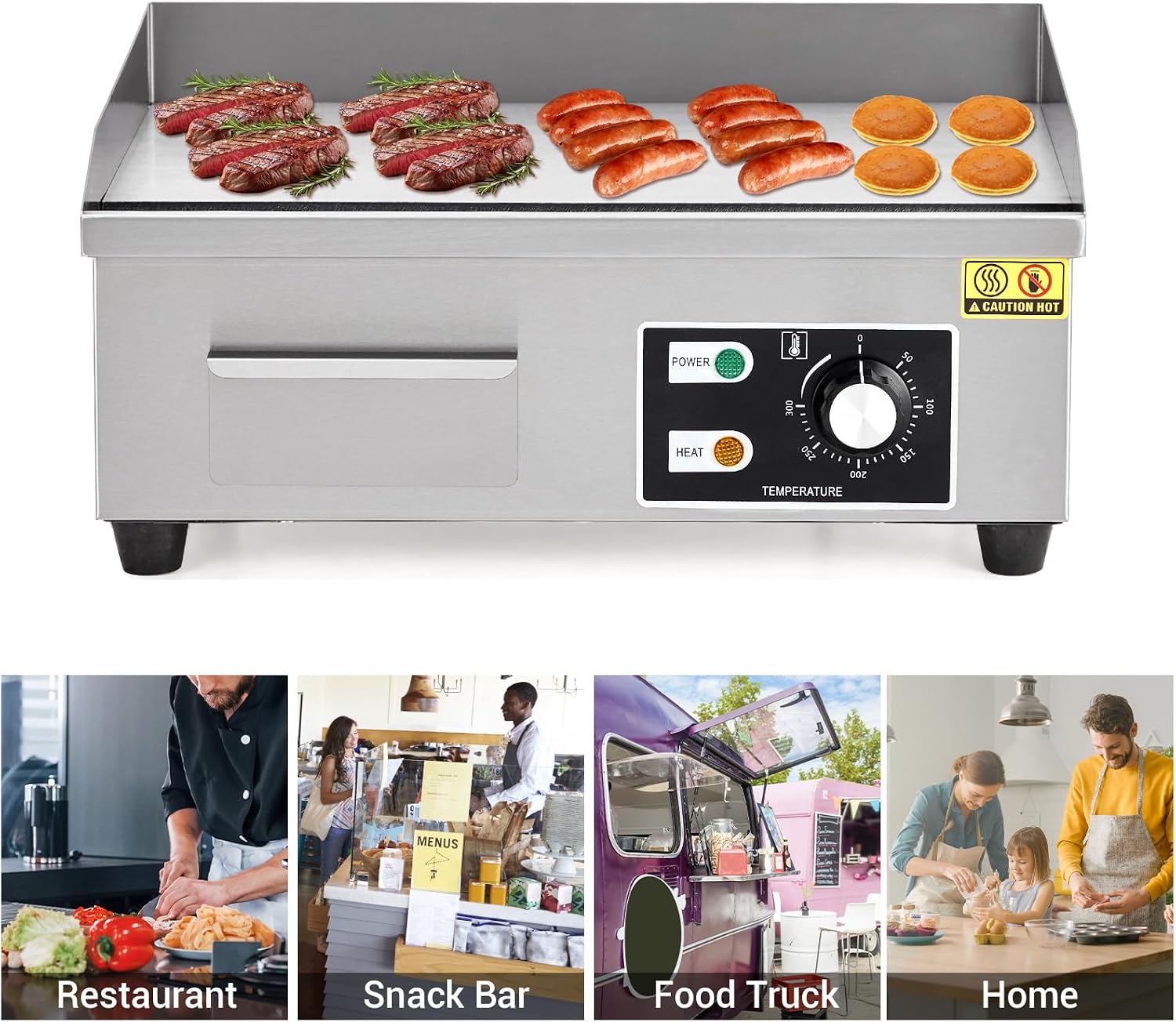 Takywep 18' Commercial Electric Griddle, Stainless Steel Countertop Griddle, Electric Flat Top Grill With Shovel Brush, Restaurant Teppanyaki Grill Cooking Equipment, Temperature Control 50°C - 300°C