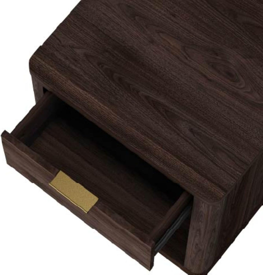 Manhattan Comfort Evelyn Nightstands Set of 2 with Full Extension Drawer and Open Shelf – Modern Bedroom Night Stand or Living Room Side Tables with Storage – Easy Assembly, Brown