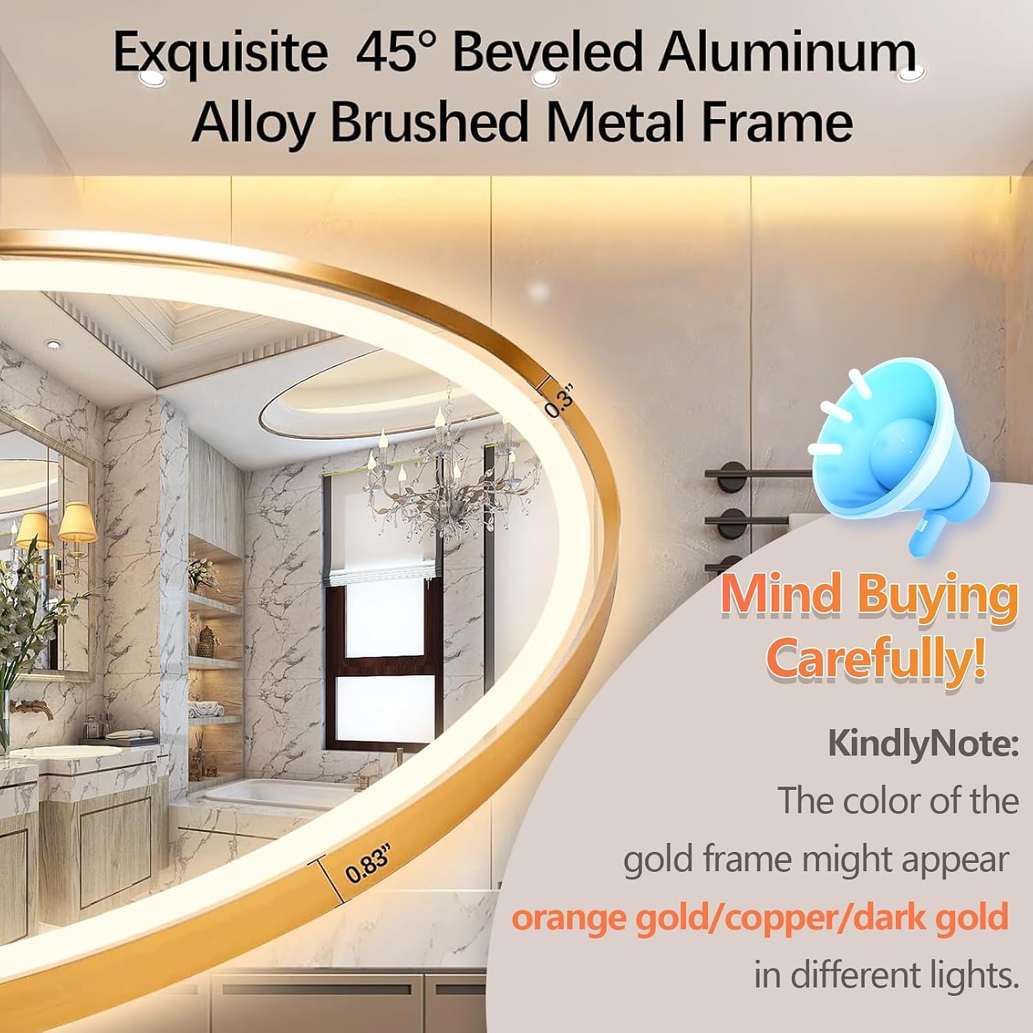40'x24' Oval LED Bathroom Mirror with Lights, Gold Anti Fog Lighted Vanity Mirror Wall Mounted, LED Oval Mirror with 3 Colors, Memory, ShatterProof, Front/Backlit, Horizontal/Vertical