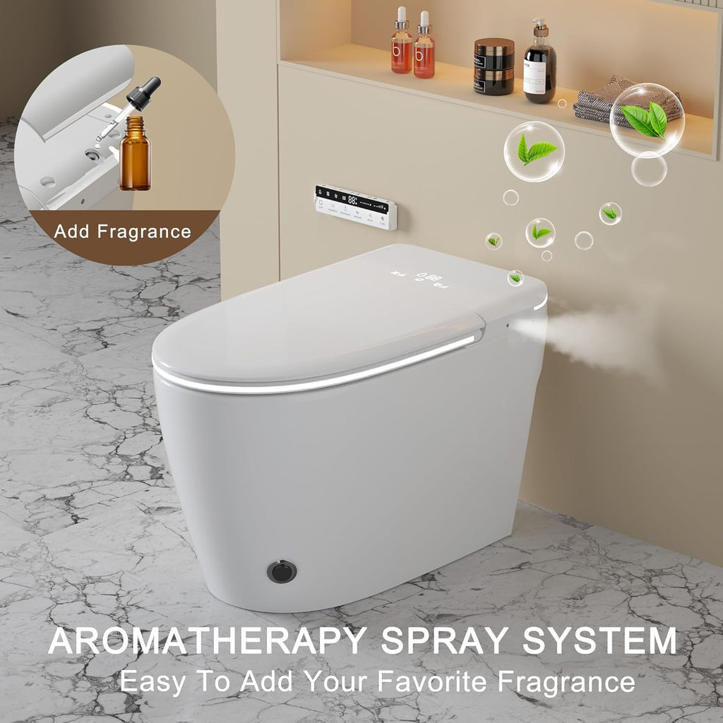 Smart Toilet with Bidet Built in,Foam Shield & Aromatherapy Spray, Heated Seat with Instant Warm Water Sprayer & Air Dryer, Upgrade Gourd-shaped Seat for Child & Adult