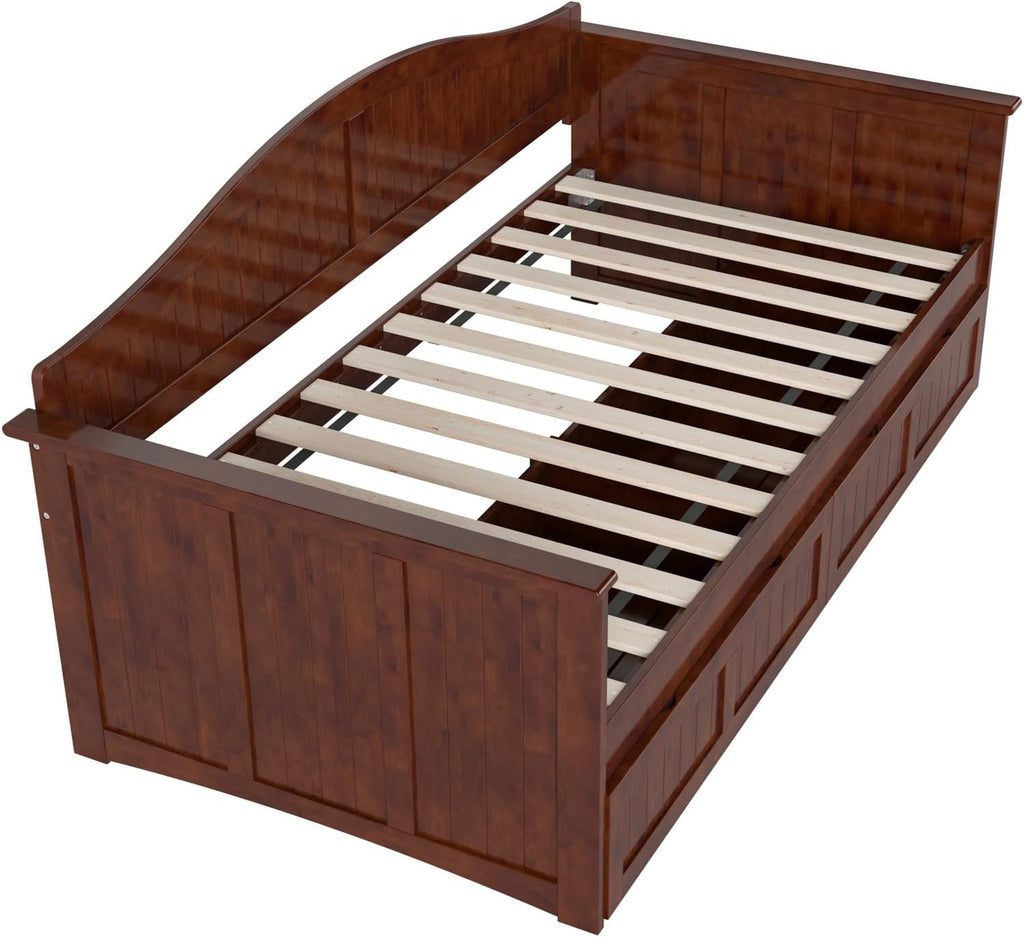 AFI, Nantucket Twin Size Wood Daybed Frame with 2 Storage Drawers, Walnut (Brown)