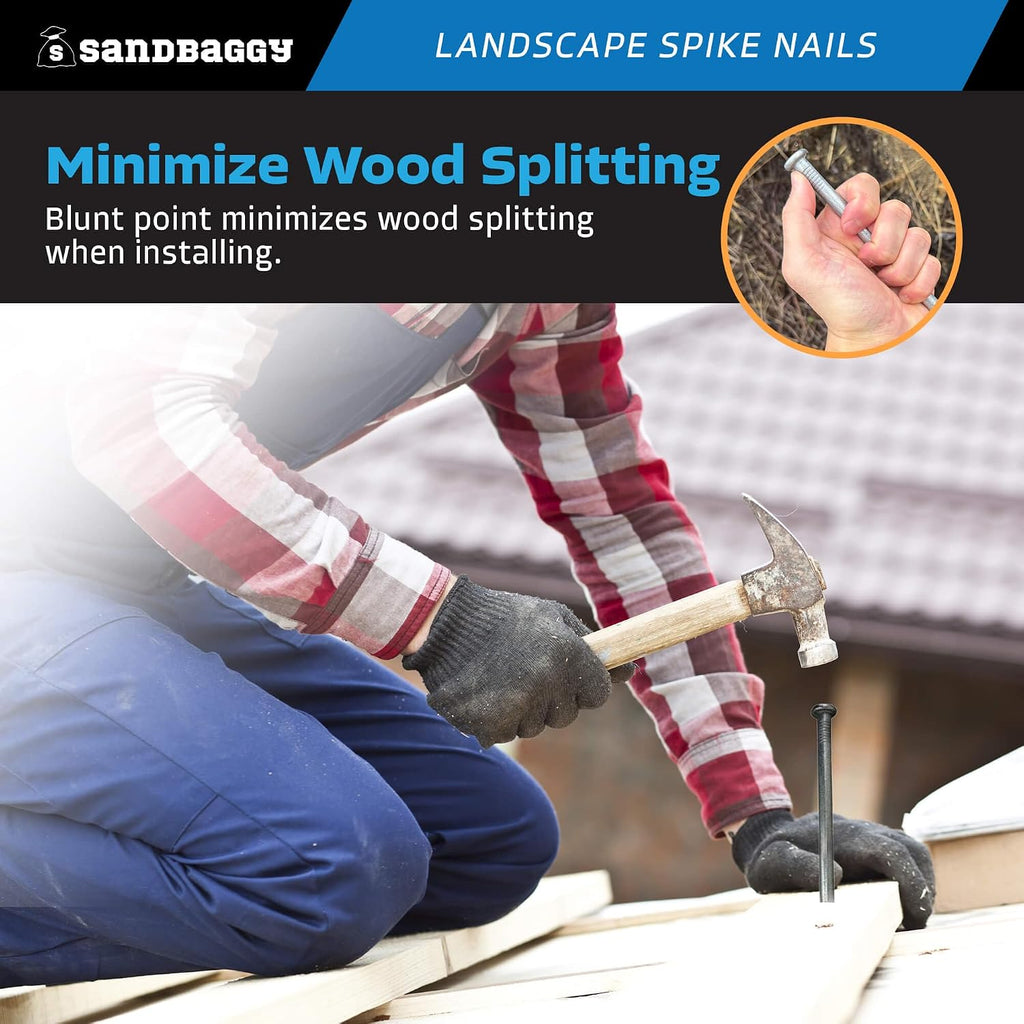 Sandbaggy 3/8' x 10' Landscape Spike Nails - Galvanized Timber Spikes - Construction, Landscape Edging, Framing, Landscape Fabric (3/8' x 10' (Galvanized), 800)