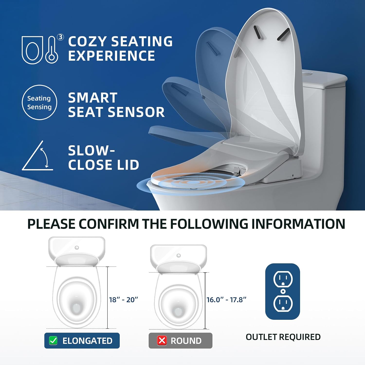 Electric Bidet Toilet Seat, Elongated Heated Toilet Seat with Instant Warm Water & Dryer, Smart Bidet Warmer, Feminine & Front Rear Wash, Wireless Remote, Self-Clean Nozzle, Slow Close Lid