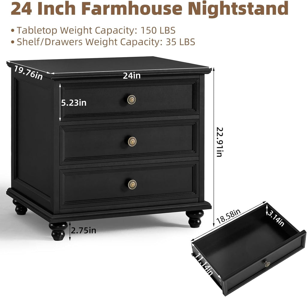 Joaxswe Farmhouse Dresser and Nightstand Sets, Wooden 7 Drawers Dresser & 24' Night Stand with 3 Drawers, 2 Piece Bedroom Furniture Set, Chest of Drawers for Bedroom, Home, Living Room, Hallway