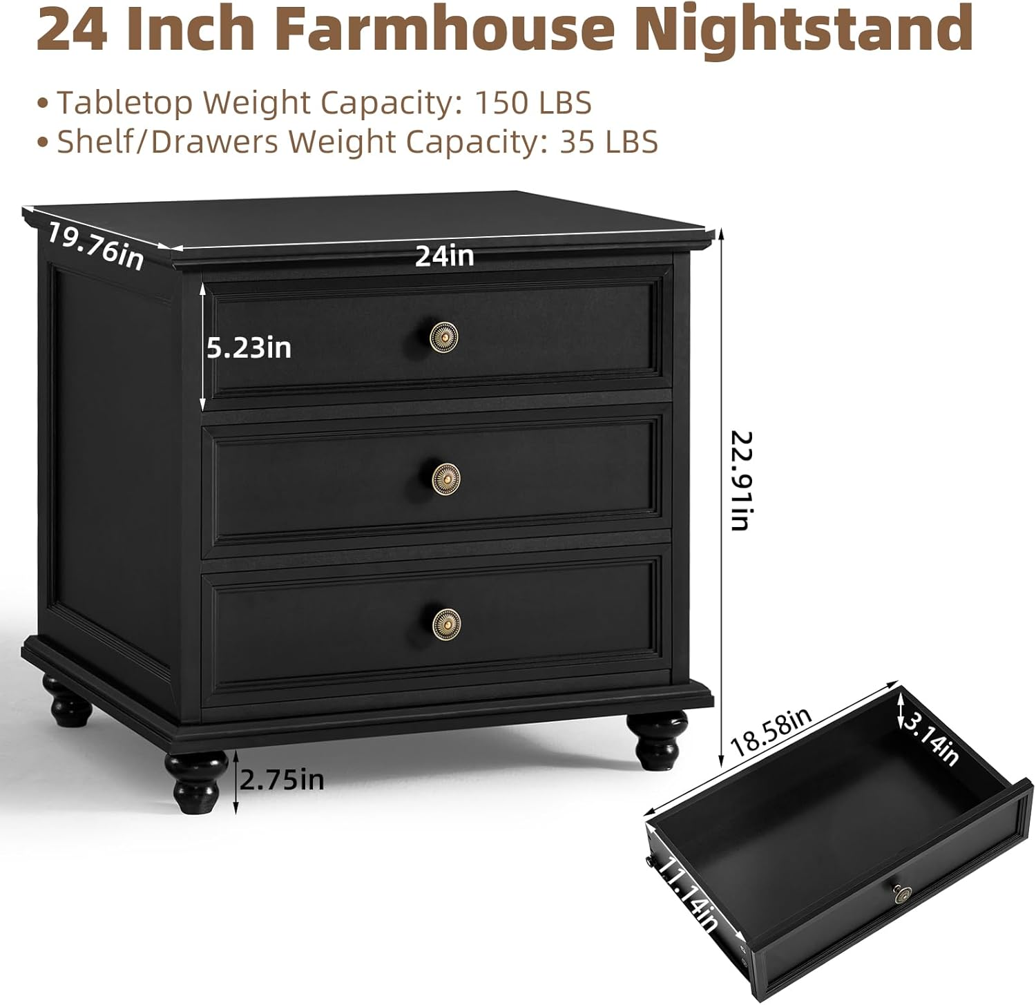 Joaxswe Farmhouse Dresser and Nightstand Sets, Wooden 7 Drawers Dresser & 24' Night Stand with 3 Drawers, 2 Piece Bedroom Furniture Set, Chest of Drawers for Bedroom, Home, Living Room, Hallway