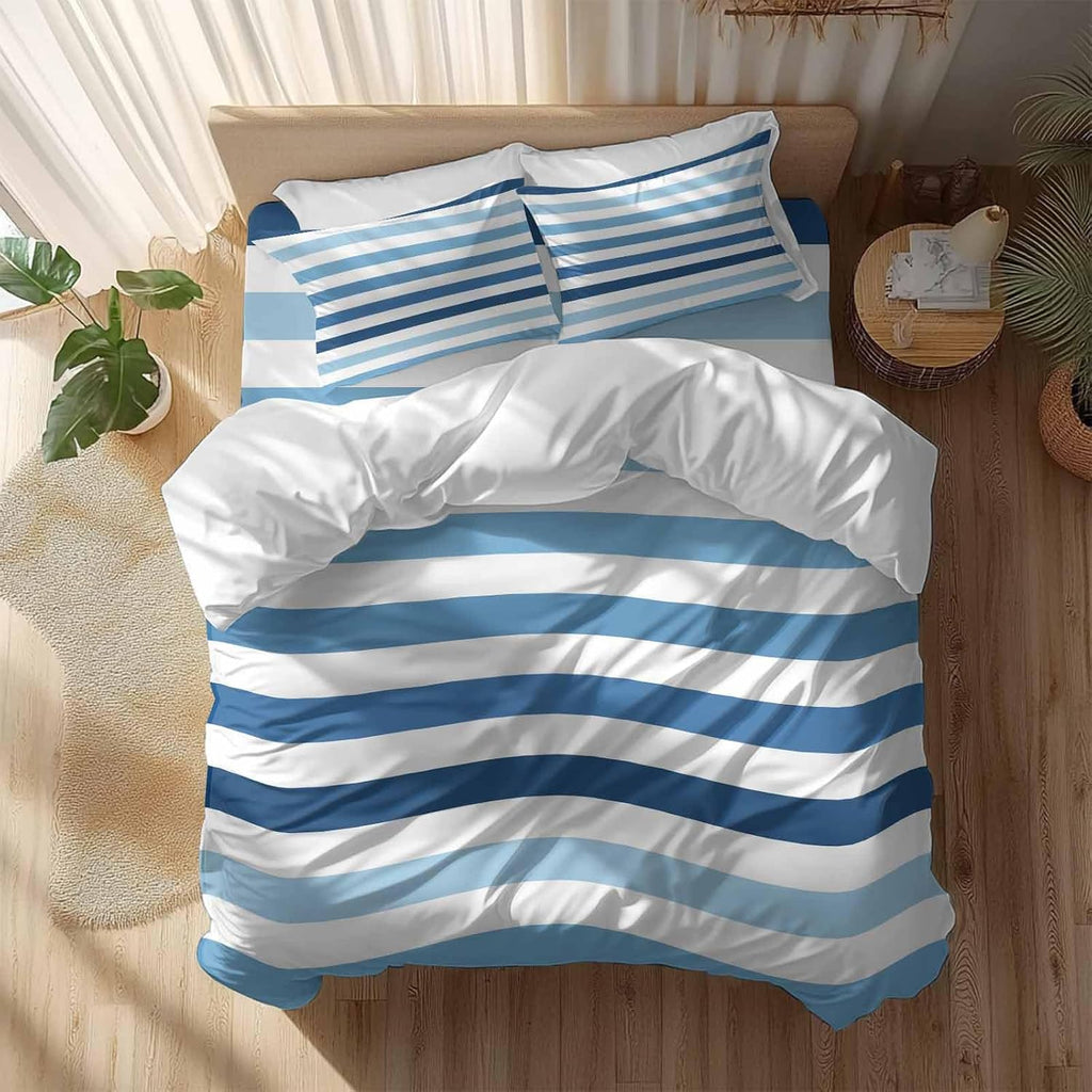 Prime Leader Gradient Blue White Striped Duvet Cover Set Queen Size 4 Pieces Modern Minimalist Lines Bedding Set with Zipper Closure, 1 Comforter Cover 90x92 Inches 1 Flat Sheet & 2 Pillow Cases