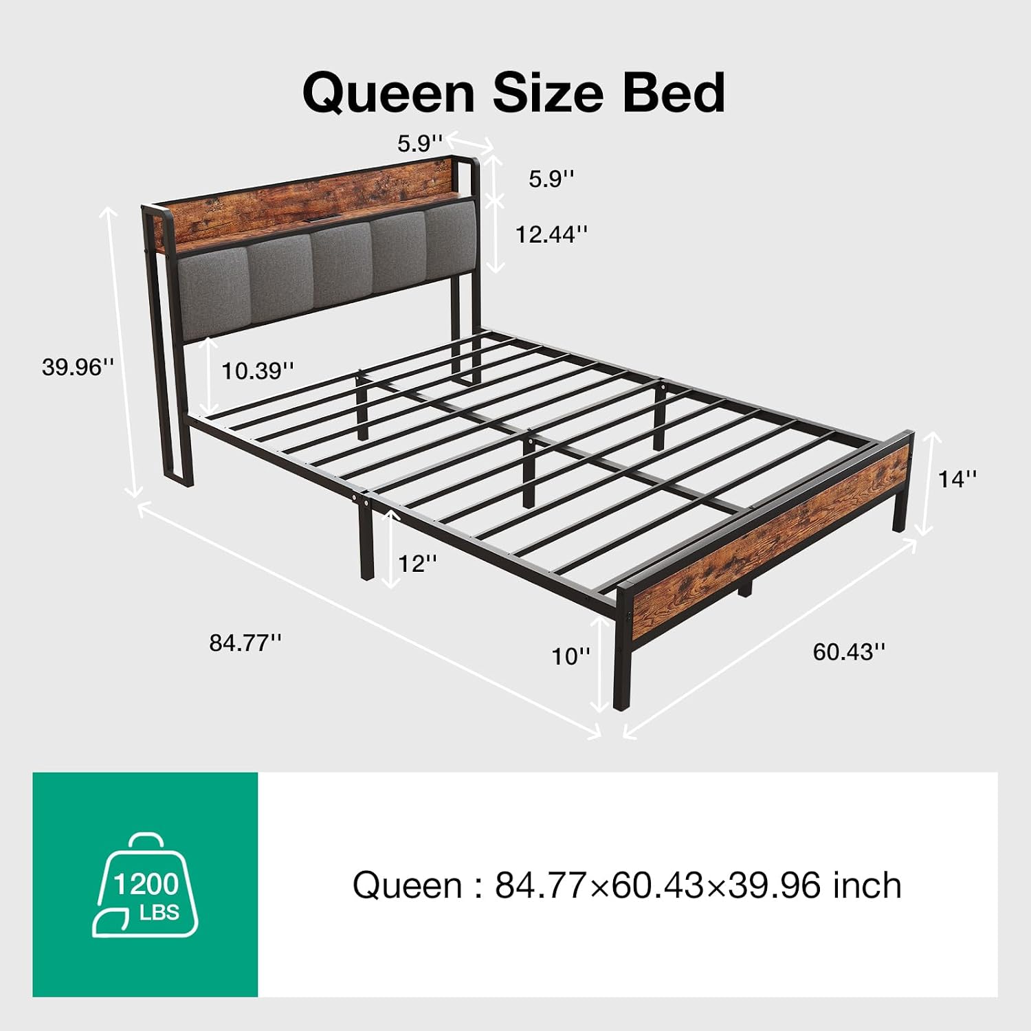 Novilla Queen Bed Frame with Charging Station USB/Type-C & Storage Headboard, Modern Metal Platform Bed Frame, Easy Assembly, Heavy Duty Slats Support, Noise Free, No Box Spring Needed