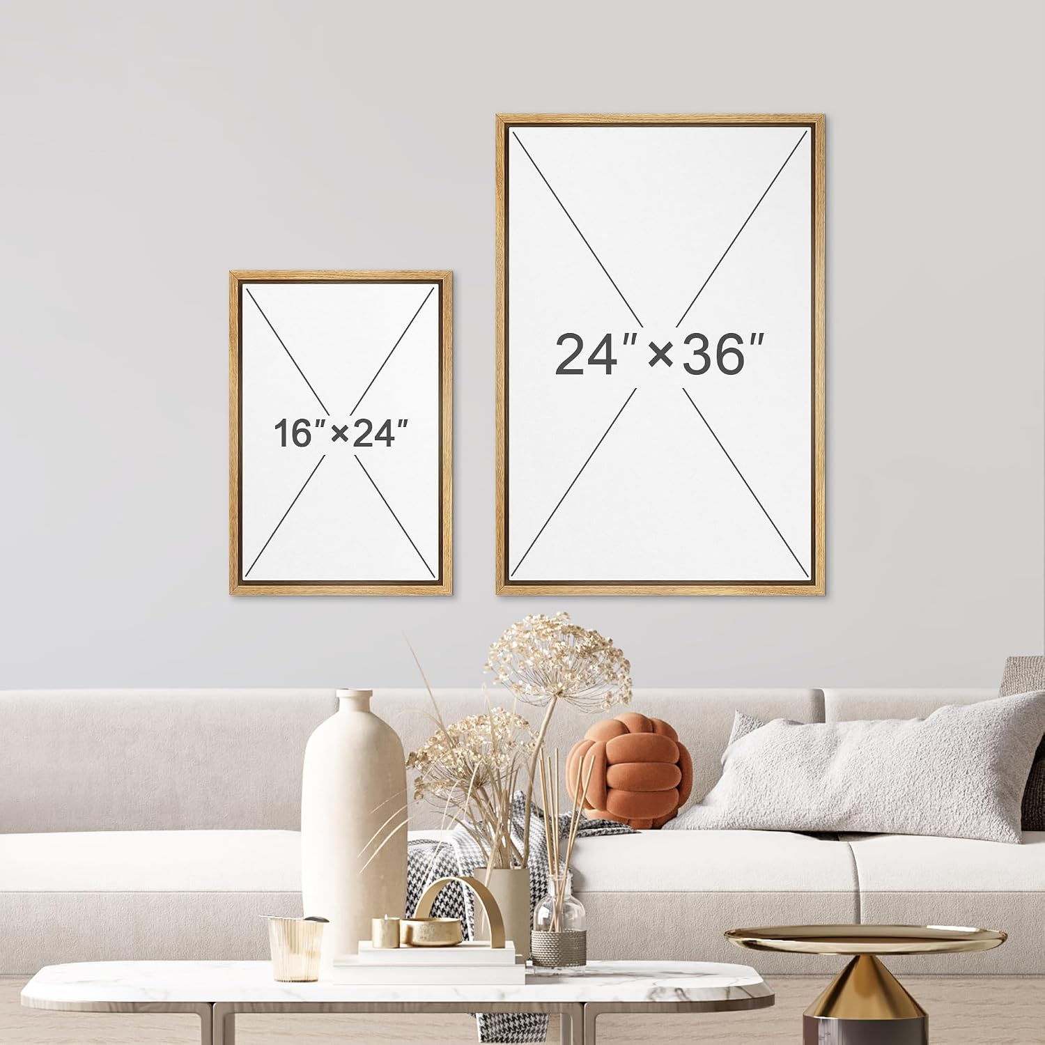 wall26 Framed Canvas Print Wall Art Set Gold Wave Geometric Mountain Range Nature Wilderness Illustrations Modern Art Decorative Landscape Zen for Living Room, Bedroom, Office - 16'x24'x3 Natural