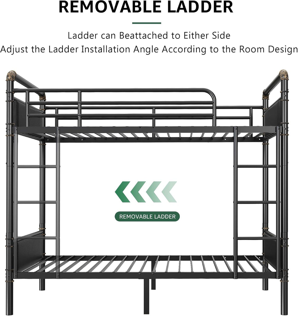 Jocoevol Metal Bunk Bed Twin Over Twin, Industrial Bunkbeds Heavy Duty Bed with Safety Guard Rails and Space-Saving Design, Steel Bed for School, Bedroom (Black)