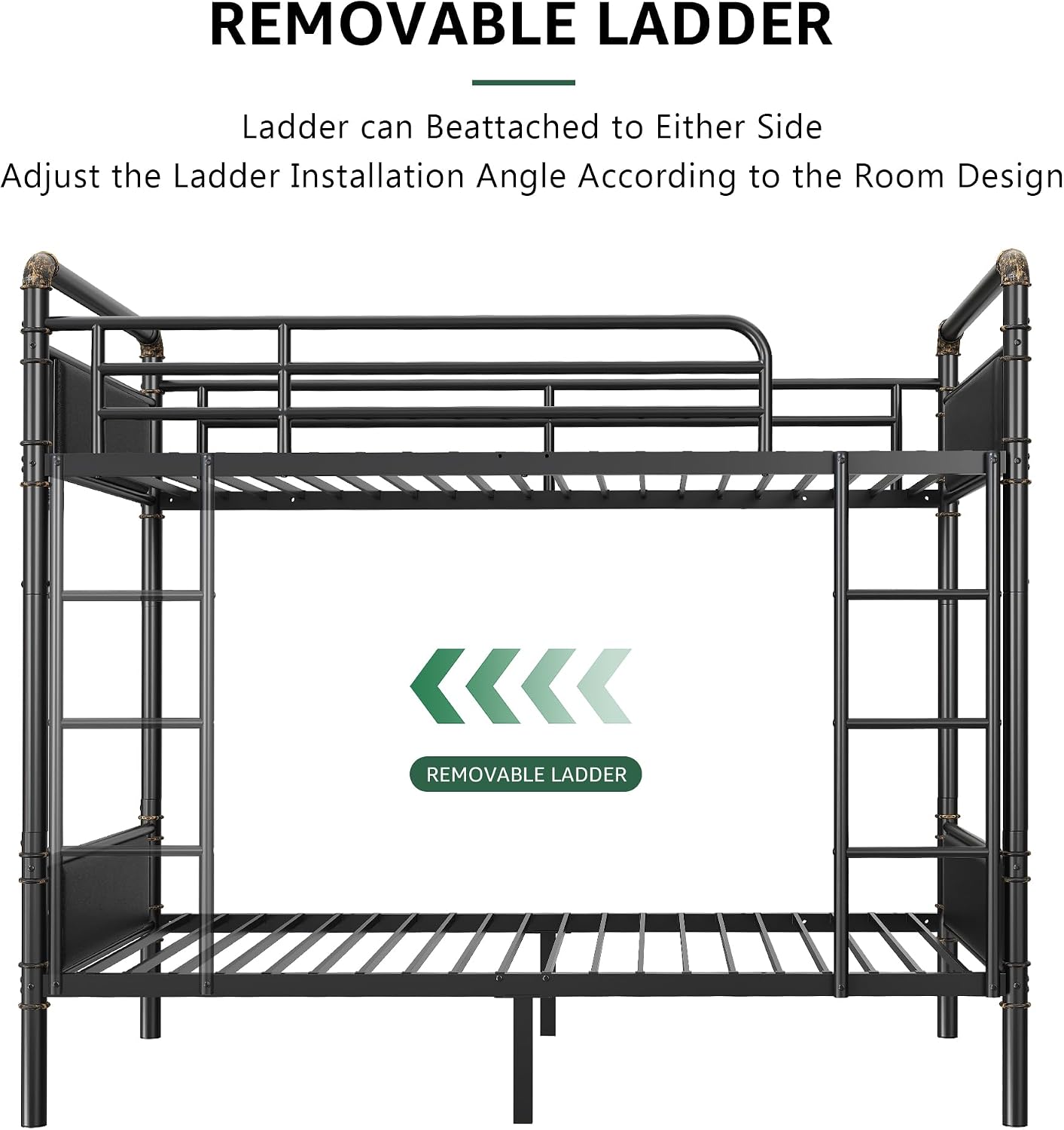 Jocoevol Metal Bunk Bed Twin Over Twin, Industrial Bunkbeds Heavy Duty Bed with Safety Guard Rails and Space-Saving Design, Steel Bed for School, Bedroom (Black)