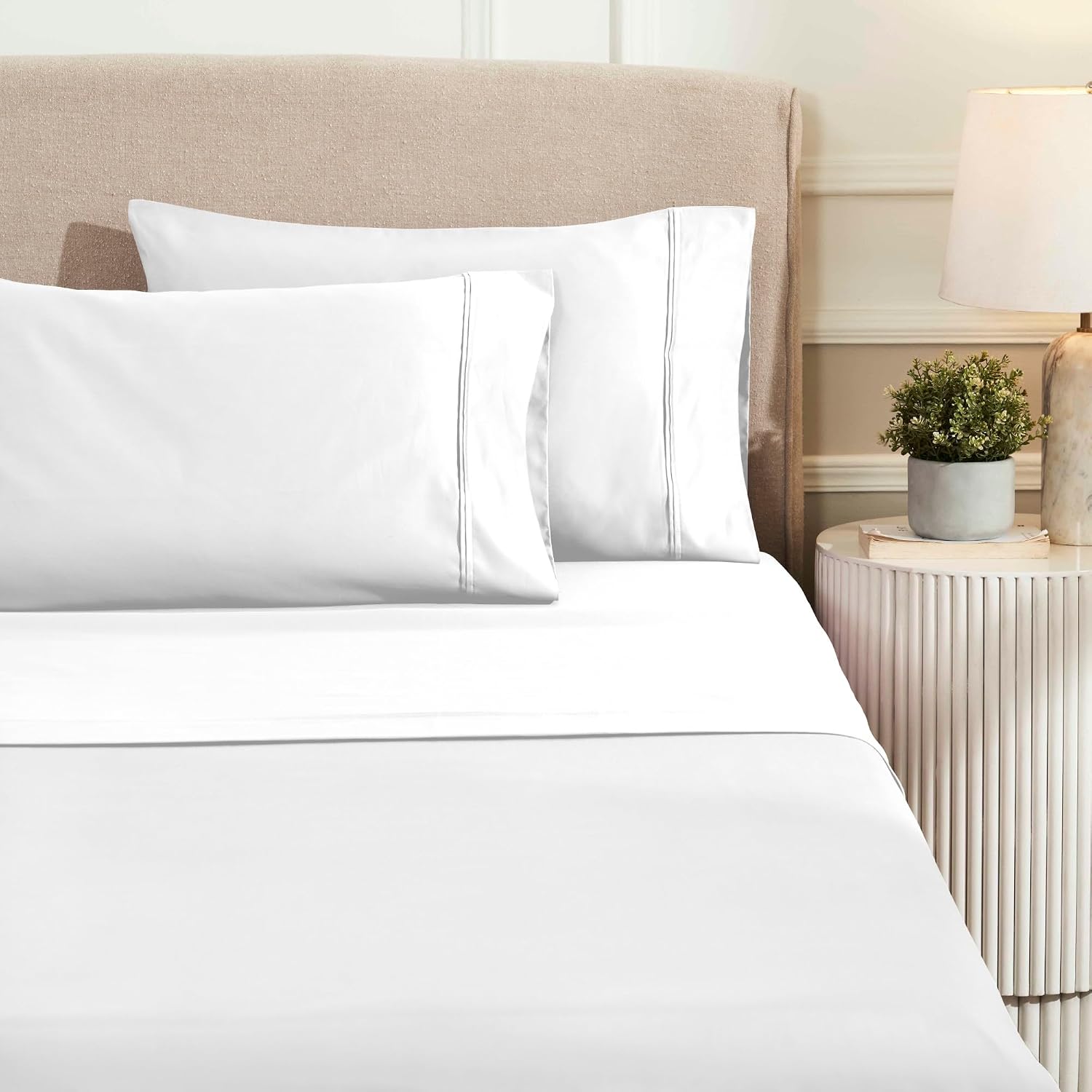 Superior 1200 Thread Count Egyptian Cotton Sheet Set, Bedroom Sheets, Modern Home Essentials, Luxury Bedding, 1 Elastic Deep Pocket Fitted Bed Sheet, 1 Flat Sheet, 2 Pillowcases, Queen, White