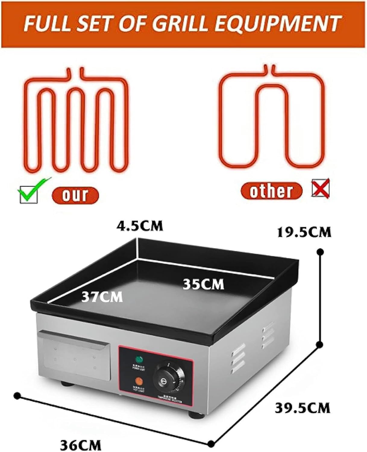 220V Commercial Electric Griddle, 3000W Non-Stick Flat Top Teppanyaki Stainless Steel Grill, Adjustable Thermostatic Control