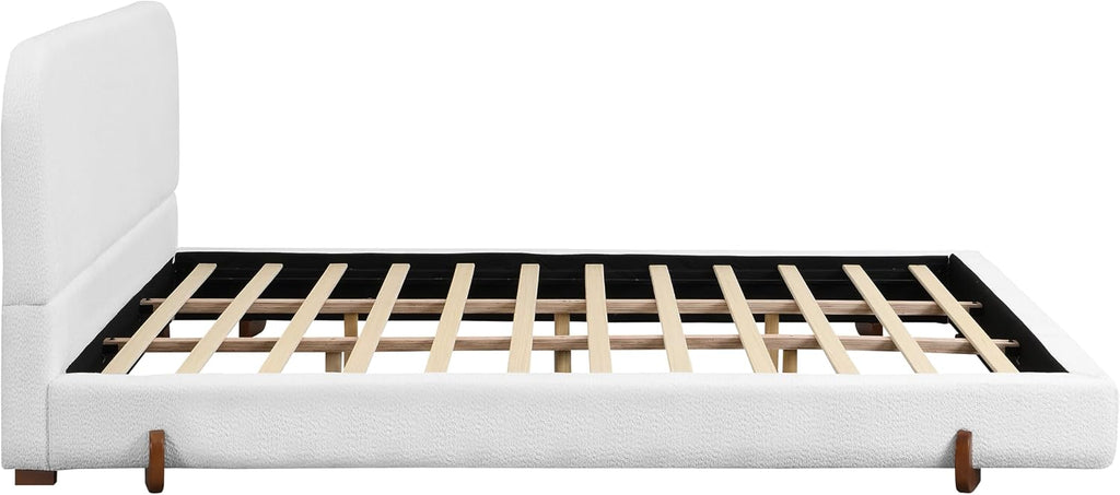 Christopher Knight Home Destin Modern California King Size Bed Frame and Headboard, Solid Wood California King Platform Bed Frame with Upholstered Headboard, No Box Spring Needed, Easy Assembly, White