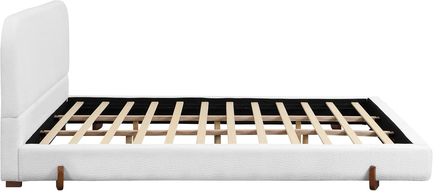Christopher Knight Home Destin Modern California King Size Bed Frame and Headboard, Solid Wood California King Platform Bed Frame with Upholstered Headboard, No Box Spring Needed, Easy Assembly, White