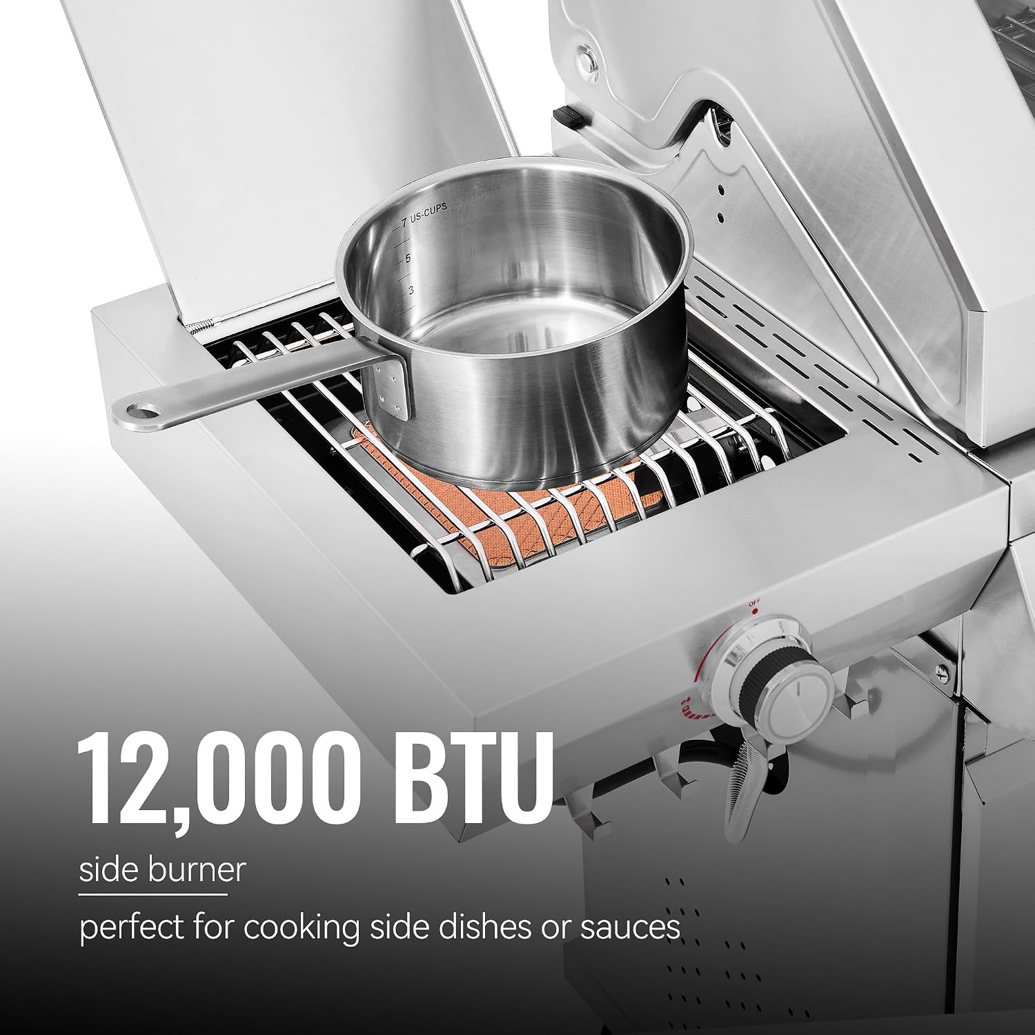 GEA5001S Deluxe Stainless Steel 5-Burner Gas Grill, Bilateral Stainless Steel Side Shelf, With Hook Cabinet Style Grill for Outdoor Grilling and Backyard Cooking, Silver