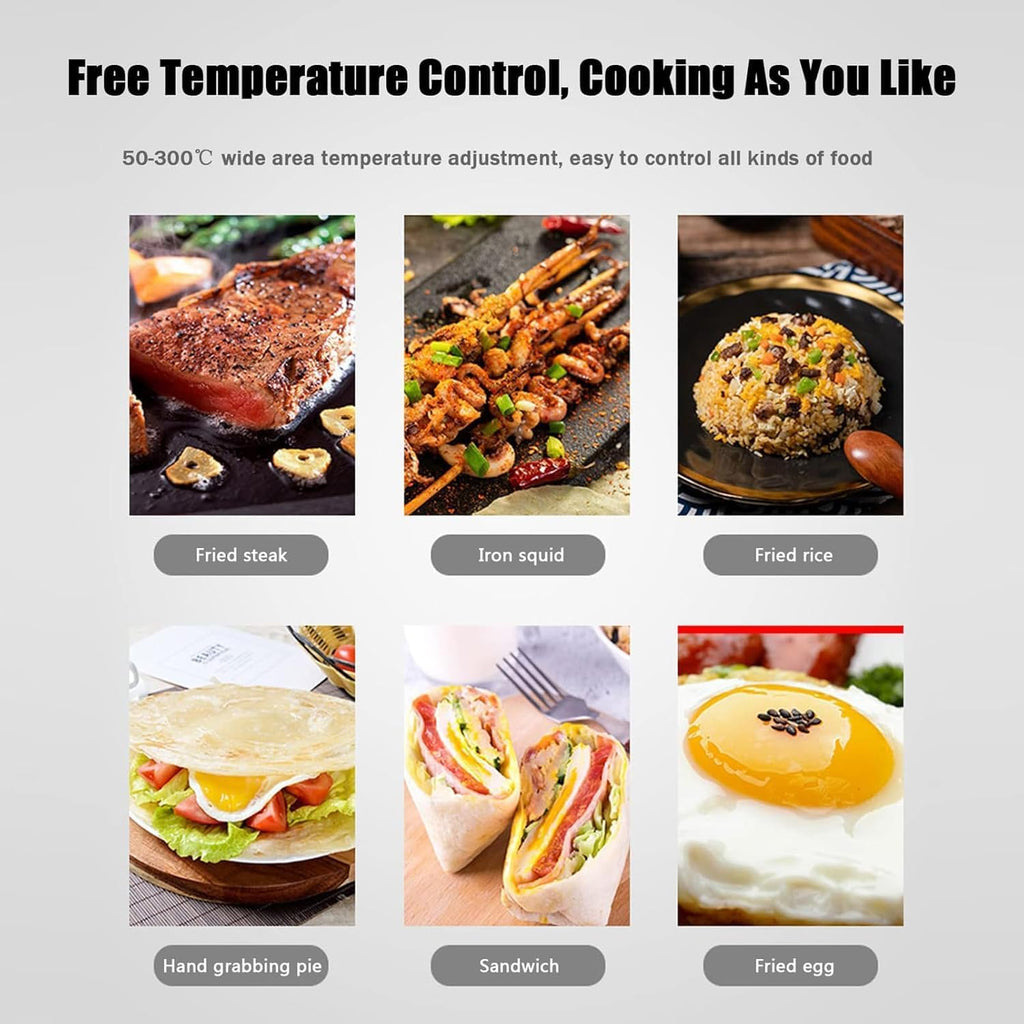 Electric Griddle Commercial, Countertop Flat Top Griddle, Stainless Steel Nonstick Hot Plate Commercial BBQ Grill, Two Burners with Thermostatic Control, 3000W