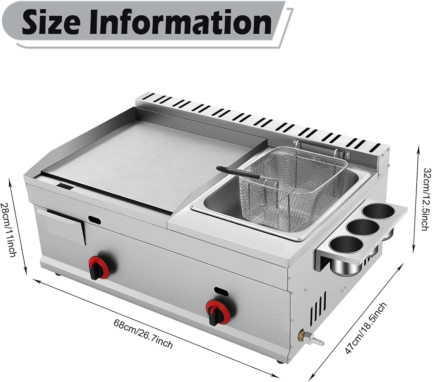 2-in-1 Commercial Propane Deep Fryer with Griddle, 6.34QT Stainless Steel Gas Propane Flat Top Grill Griddle with Removable Basket Countertop Fryer with Temperature Control for Restaurant Home Kitchen