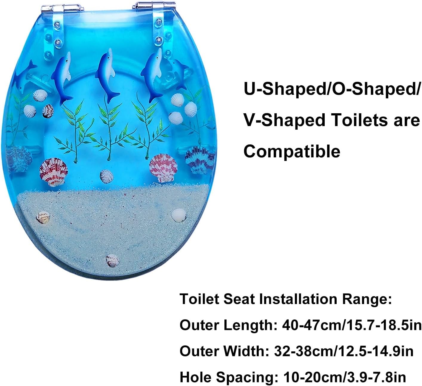 Resin Toilet Seat, Round Seats with Ocean Design, Soft Close and Quick Release Hinges, for Bathroom, Home, and Guest Restroom(Blue3)