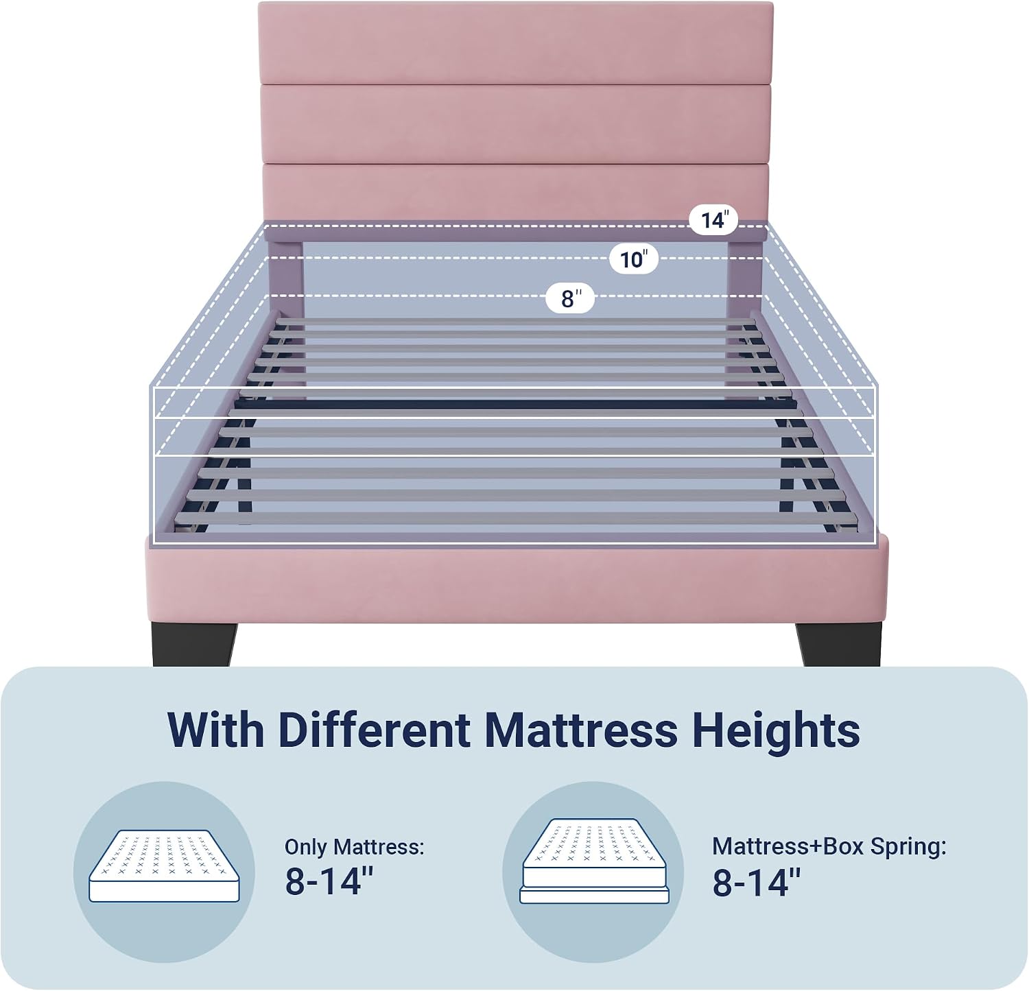 Allewie Twin Size Platform Bed Frame with Velvet Upholstered Headboard and Wooden Slats Support, Fully Upholstered Mattress Foundation/No Box Spring Needed/Easy Assembly, Pink