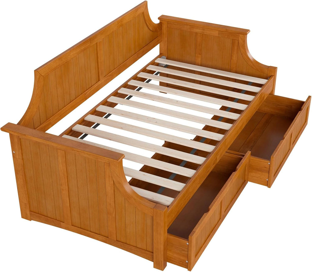 AFI, Cambridge Twin Size Wood Daybed Frame with 2 Storage Drawers, Light Toffee