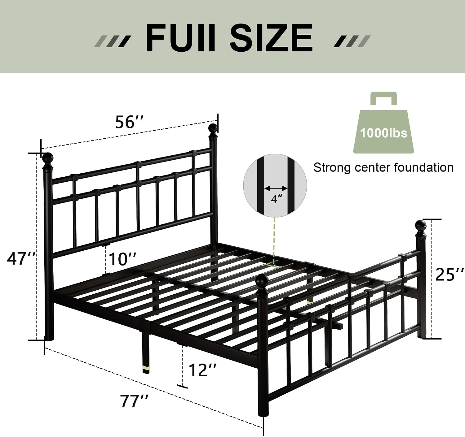 Feonase Full Size Metal Platform Bed Frame with Victorian Classic Iron-Art Headboard & Footboard, Heavy Duty Slats, 12' Under Bed Storage, No Box Spring Needed, Easy Assembly, Noise-Free, Black
