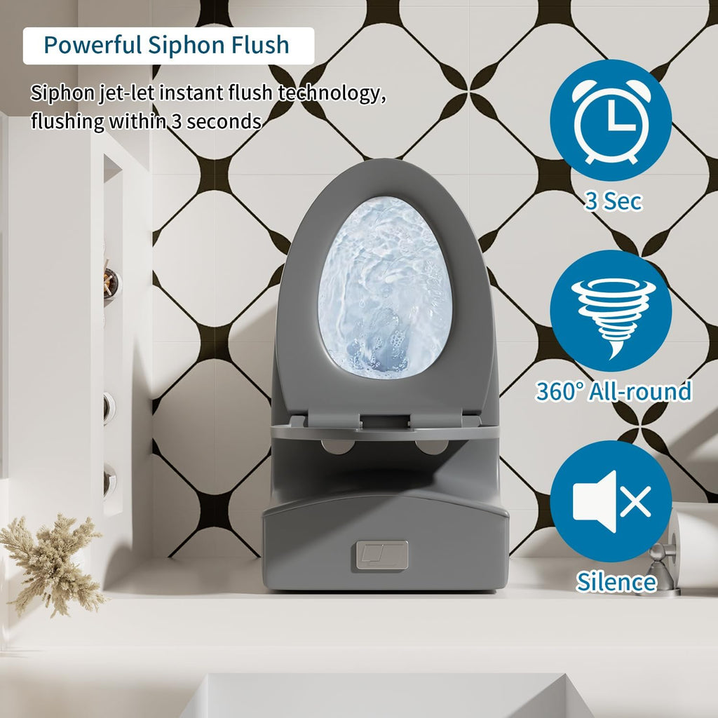 Elongated One Piece Toilet with ADA Comfort Height, Seat Chair Height 17.3' Modern Toilet for Bathroom, Dual Flush 0.8/1.6 GPF, MAP 1000g, 12' Rough-In, Soft Closing Seat, Light gray