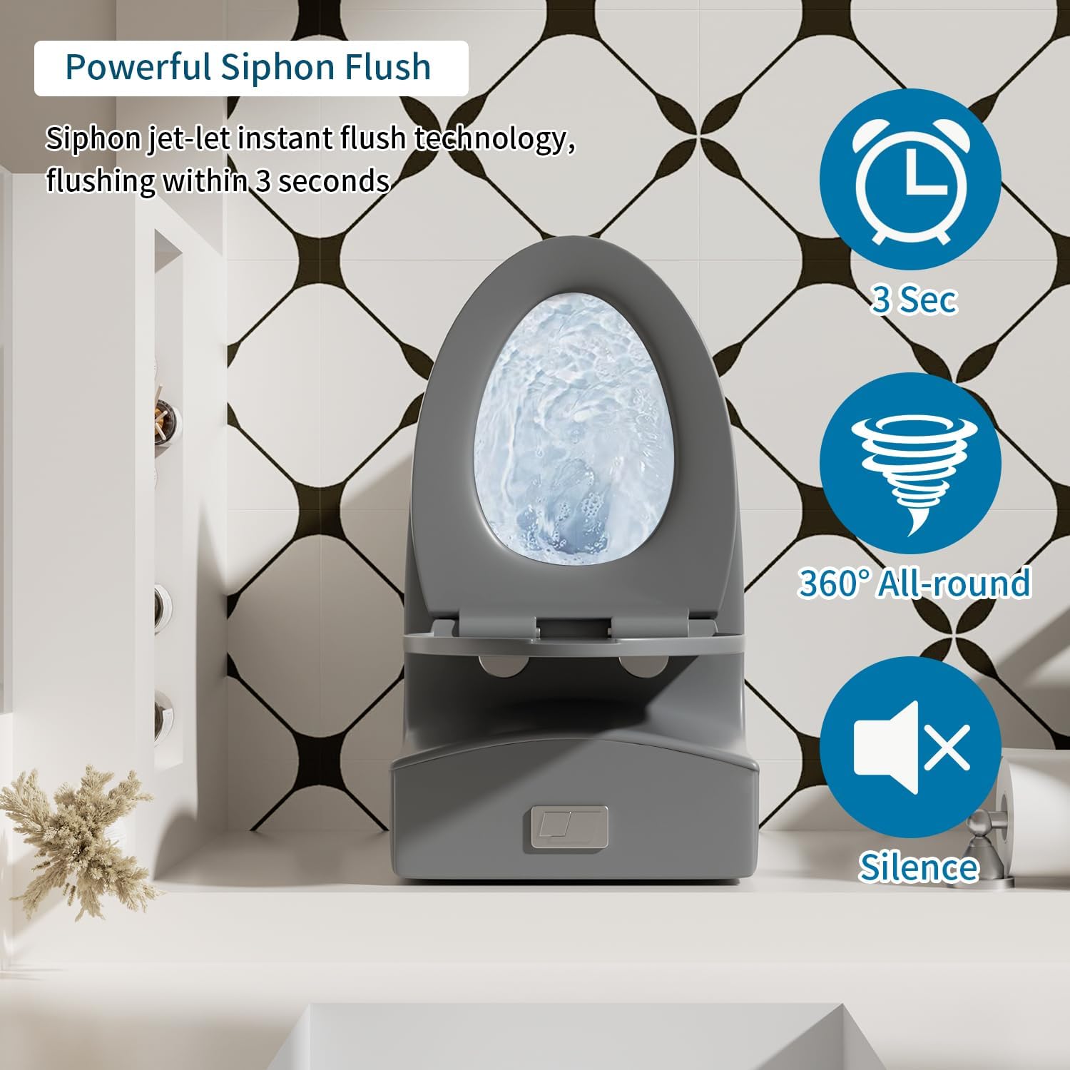 Elongated One Piece Toilet with ADA Comfort Height, Seat Chair Height 17.3' Modern Toilet for Bathroom, Dual Flush 0.8/1.6 GPF, MAP 1000g, 12' Rough-In, Soft Closing Seat, Light gray