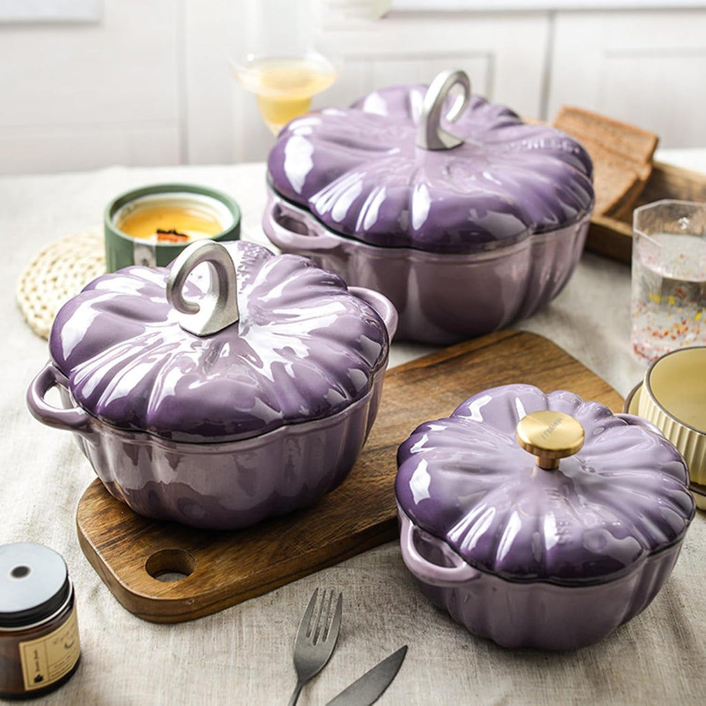 Pumpkin Dutch Oven, Pumpkin Cast Iron Dutch Oven, Pumpkin Shape Cooking Pot Enamel Pot with Lid Non-Stick Stew Pot Soup Pot, Saucepan Pot Halloween Thanksgiving Decor Gift,3.7L