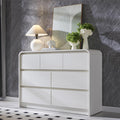 Aitjunz Modern 7 Drawers Dresser for Bedroom, 47' Wide Wood Dressers & Chests of Drawers w/Curved Profile Design, Mid Century Modern Dresser w/Natural Texture for Bedroom, Living Room,Antique White