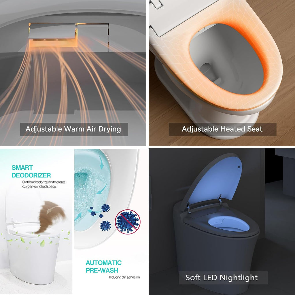 R&T Smart Toilet with Bidet Build in, One Piece Modern Toilet for Bathroom, Elongated Tankless Tolilets with Auto Flush, Night Light, Heated Seat, Warm Water, Air Dryer, Deodorization E16