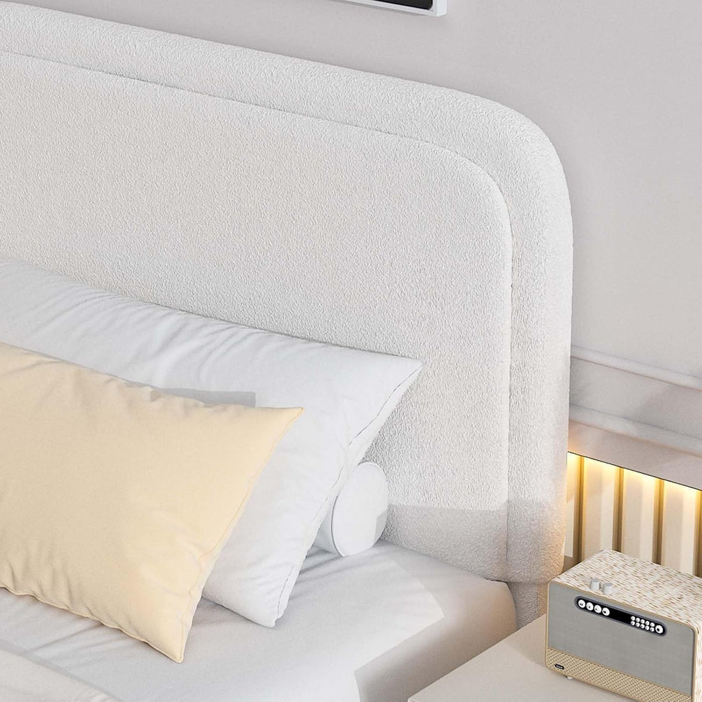 BarnFurin Queen Size Bed Frame with Headboard, Boucle Upholstered Platform Bed Frame, Soft Rounded Corners, No Box Spring Required, Easy Assembly, Beige