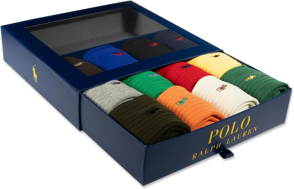 Polo Ralph Lauren Men's Cotton Ribbed Dress Crew Socks - 1 Pair Pack - Solid Color Cushioned Comfort