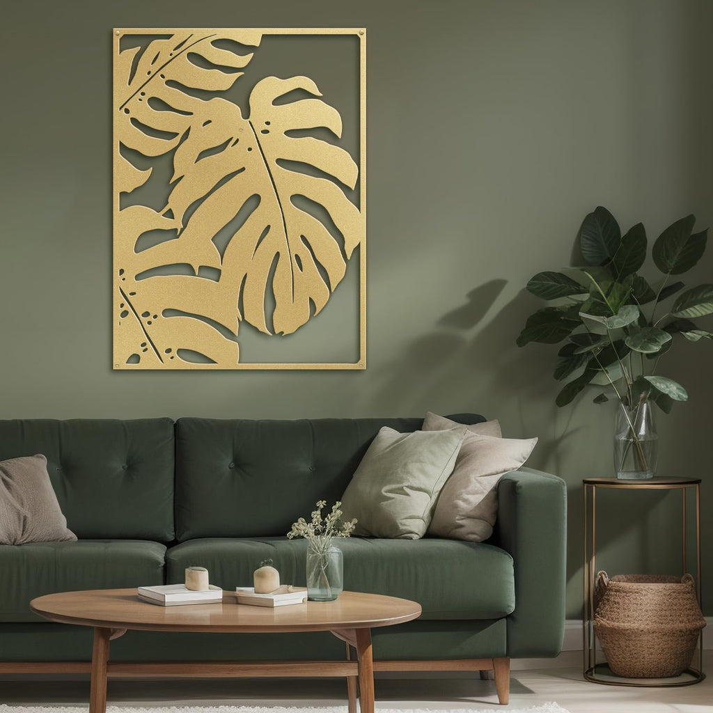 SIGNLEADER Metal Wall Art Decor Botanical Leaf Minimalist Modern Wall Sculpture Hangings Home Decoration for Living Room, Bedroom, Bathroom, Kitchen, Outdoor - 30' Gold